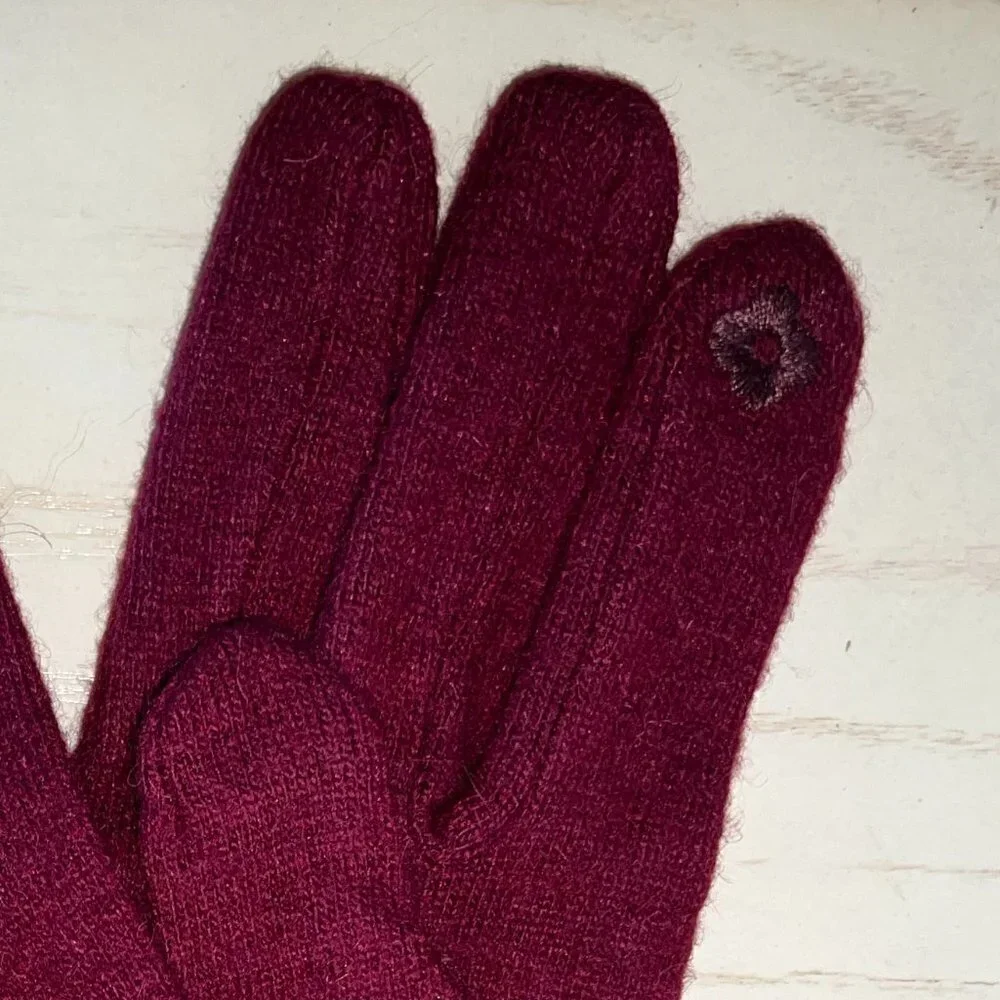 🖤 Burgundy Elegant Ladies Gloves With Plaid Bow Touch Screen Smart NWT